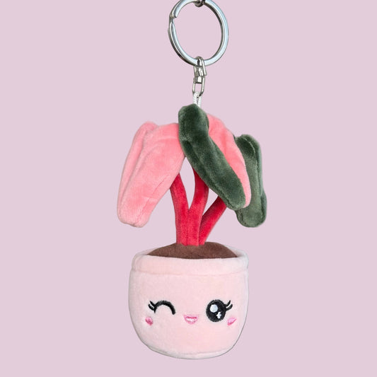 Pink Princess Philodendron Plush Keychain – 5" Plant Bag Charm