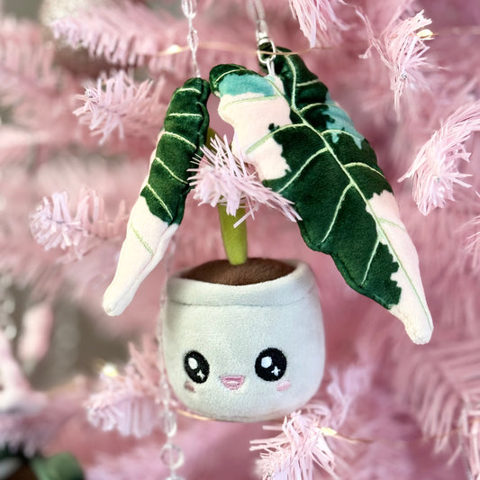 Variegated Alocasia Amazonica Plush Keychain – 5″ Houseplant Bag Charm