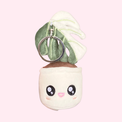 Monstera Deliciosa ‘Albo Variegata’ Plush Keychain – 5″ Houseplant Bag Charm