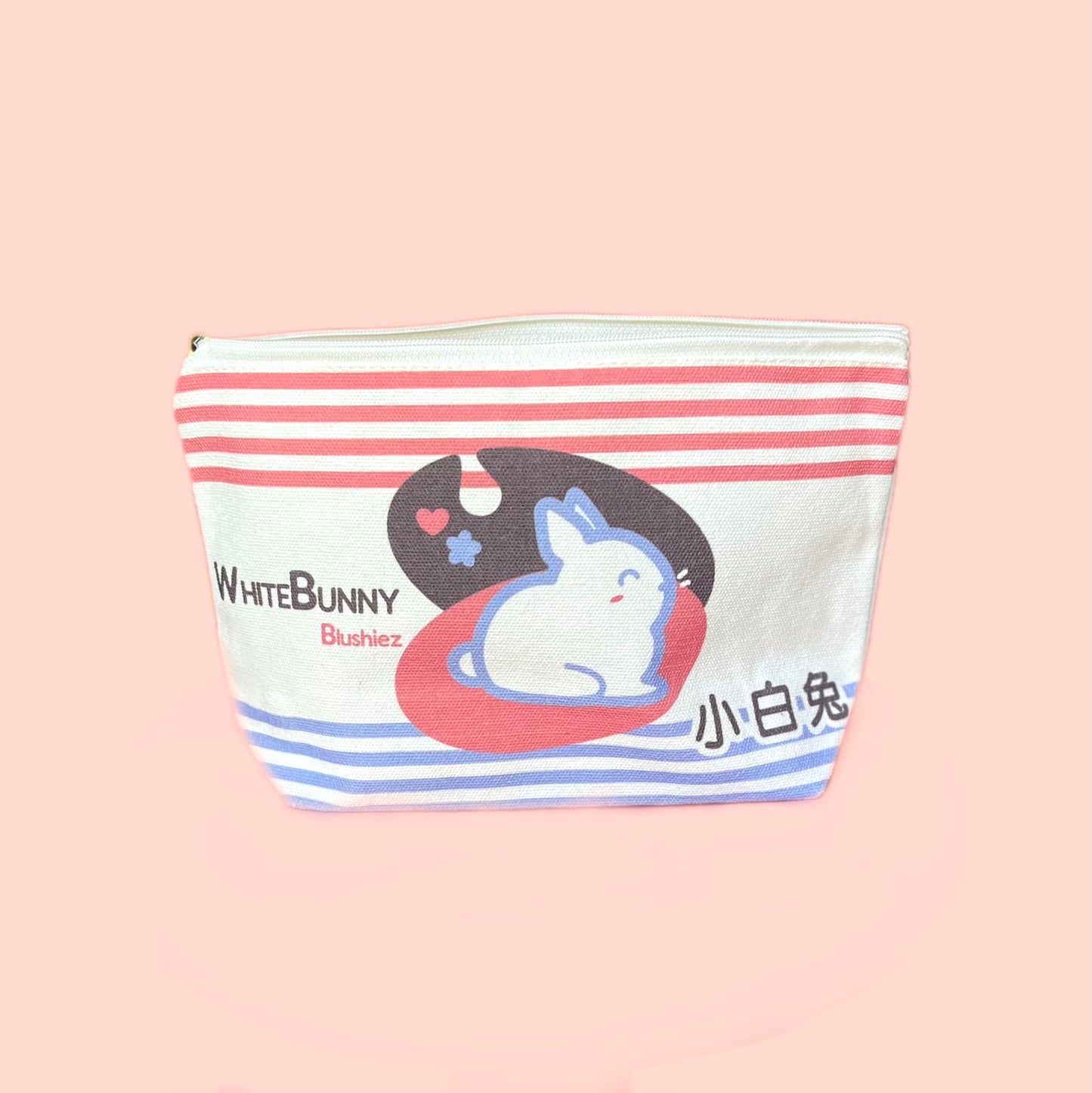 White Bunny Zippered Canvas Pouch