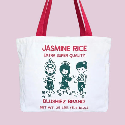 Premium Jasmine Rice Tote Bag – 15″ Canvas Zip-Top Bag with Inner & Side Pockets