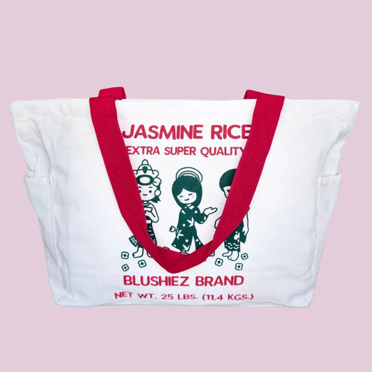 Premium Jasmine Rice Tote Bag – 15″ Canvas Zip-Top Bag with Inner & Side Pockets