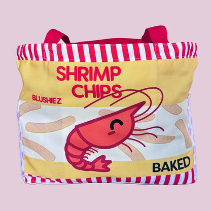 Premium Shrimp Chips Tote Bag – 15″ Canvas Zip-Top Bag with Inner & Side Pockets