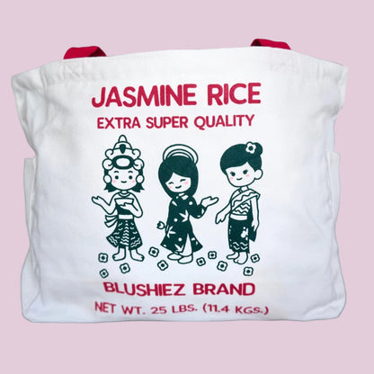 Premium Jasmine Rice Tote Bag – 15″ Canvas Zip-Top Bag with Inner & Side Pockets