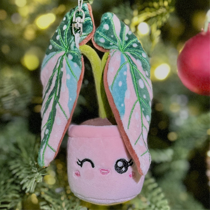 Variegated Begonia maculata Plush Keychain – 5″ Polka-Dot Houseplant Bag Charm