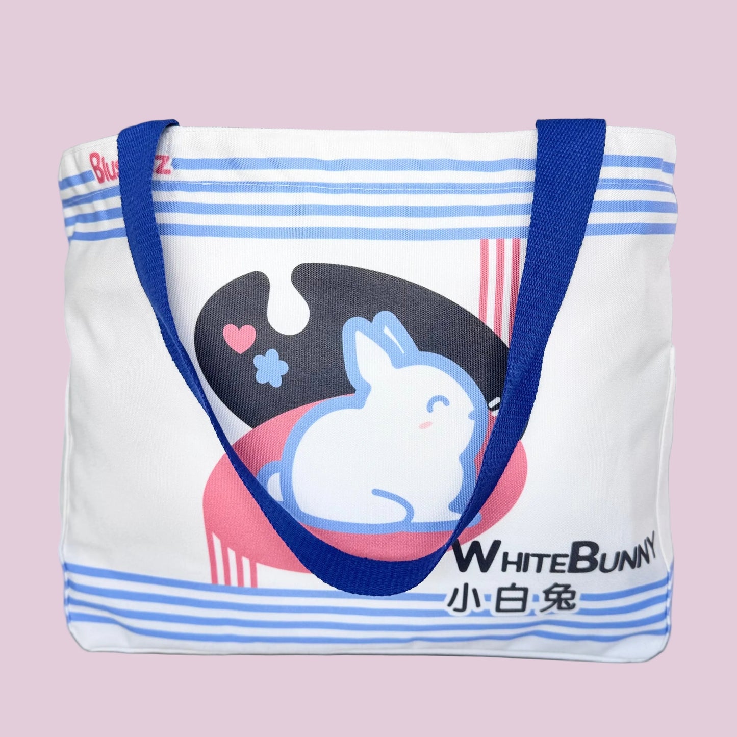 Premium White Bunny Candy Tote Bag – 15″ Canvas Zip-Top Bag with Inner & Side Pockets