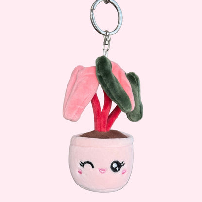Pink Princess Philodendron Plush Keychain – 5" Plant Bag Charm