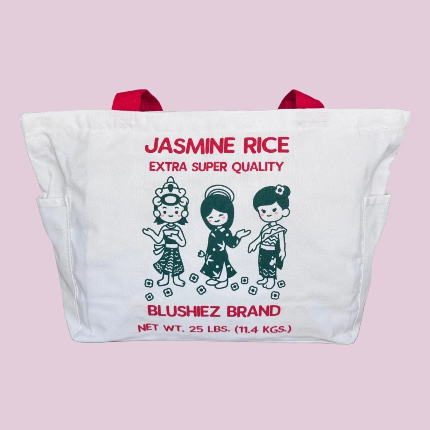 Premium Jasmine Rice Tote Bag – 15″ Canvas Zip-Top Bag with Inner & Side Pockets