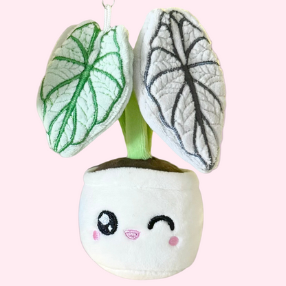 Alocasia ‘Silver Dragon’ Plush Keychain – 5″ Houseplant Bag Charm
