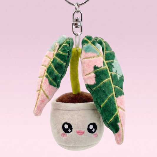 Variegated Alocasia Amazonica Plush Keychain – 5″ Houseplant Bag Charm