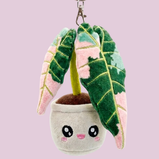 Variegated Alocasia Amazonica Plush Keychain – 5″ Houseplant Bag Charm