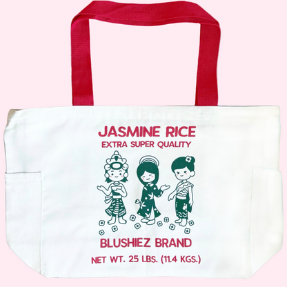 Premium Jasmine Rice Tote Bag – 15″ Canvas Zip-Top Bag with Inner & Side Pockets