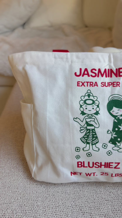 Premium Jasmine Rice Tote Bag – 15″ Canvas Zip-Top Bag with Inner & Side Pockets