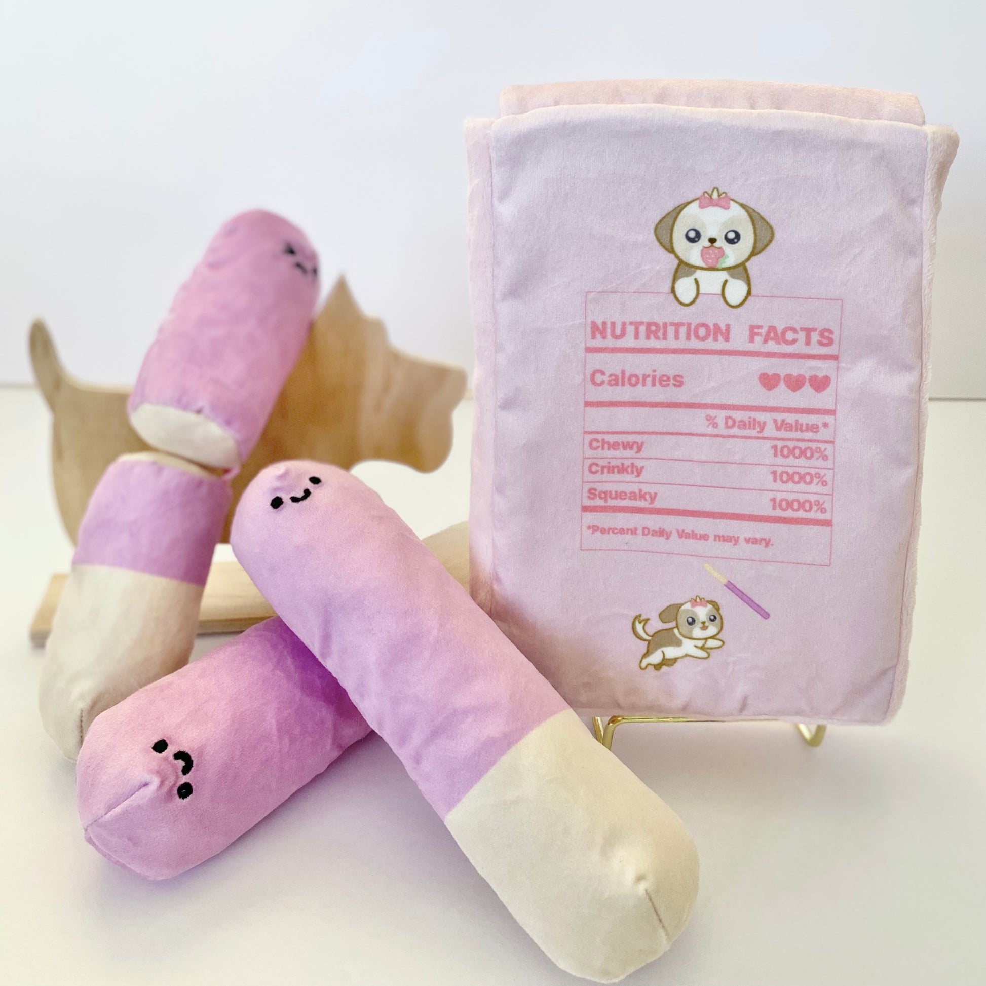 Chewy V Pink Bag Plush Dog Toy